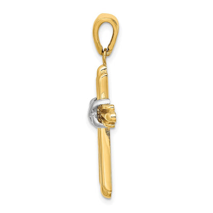 14K Bicolor-Gold Polierter Kreuz-Charm mit X-Mitteldesign