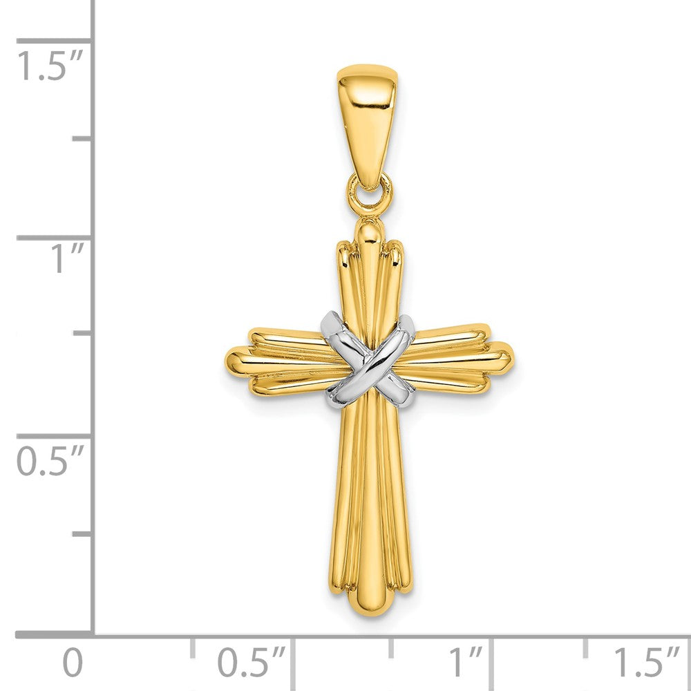 14K Bicolor-Gold Polierter Kreuz-Charm mit X-Mitteldesign