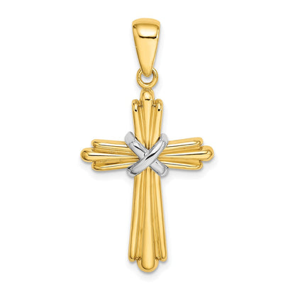 14K Bicolor-Gold Polierter Kreuz-Charm mit X-Mitteldesign