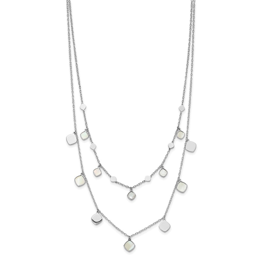 Sterlingsilber Rhodiniert Perlmutt 2 Strang mit 1.5 Zoll Verlängerung. Choker