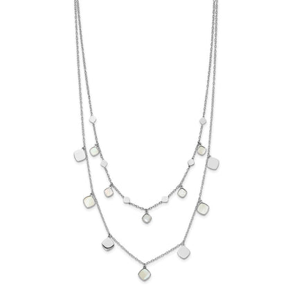 Sterlingsilber Rhodiniert Perlmutt 2 Strang mit 1.5 Zoll Verlängerung. Choker