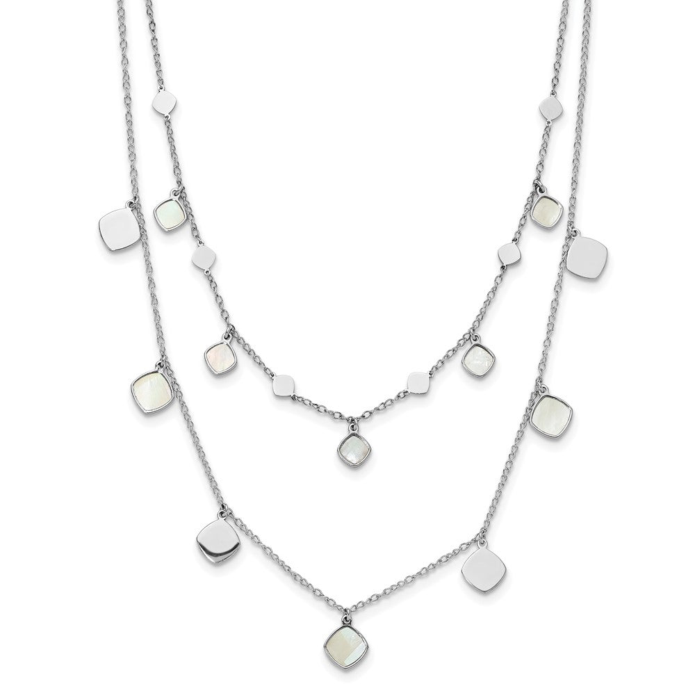 Sterlingsilber Rhodiniert Perlmutt 2 Strang mit 1.5 Zoll Verlängerung. Choker
