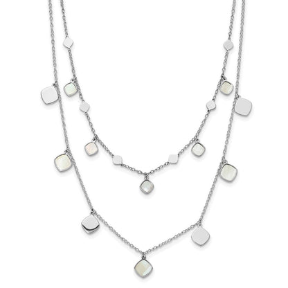 Sterlingsilber Rhodiniert Perlmutt 2 Strang mit 1.5 Zoll Verlängerung. Choker
