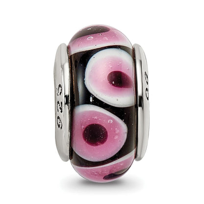 Sterlingsilber Reflections Schwarz/pink Hand-blown Glas Perle