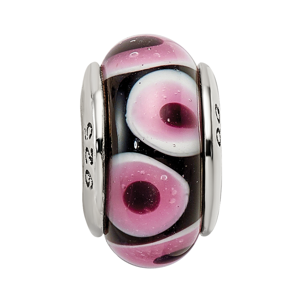 Sterlingsilber Reflections Schwarz/pink Hand-blown Glas Perle