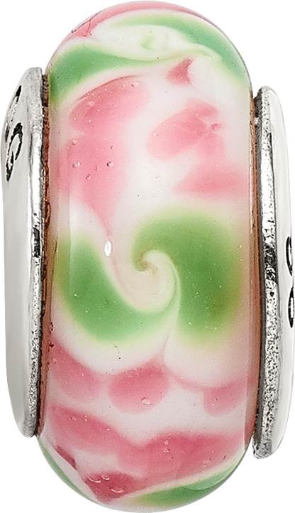 Sterlingsilber Reflections Rosa/green Hand-blown Glas Perle