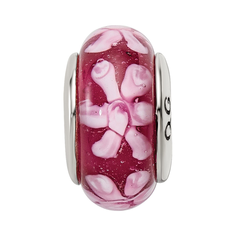 Sterlingsilber Reflections Lila Blumen Hand-blown Glas Perle