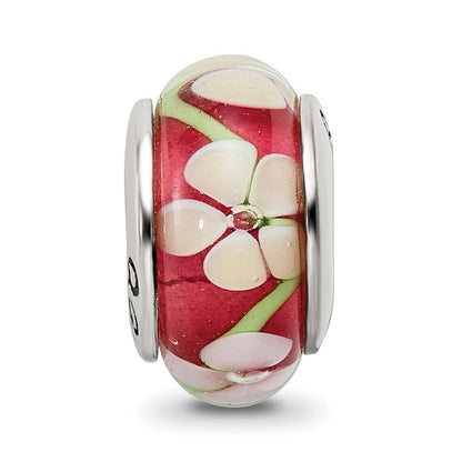 Sterlingsilber Reflections Rot Blumen Hand-blown Glas Perle