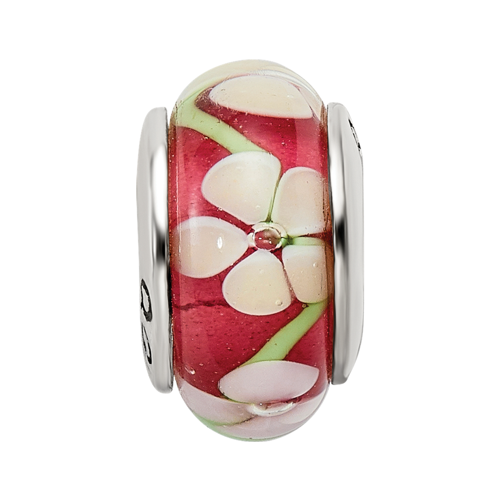 Sterlingsilber Reflections Rot Blumen Hand-blown Glas Perle