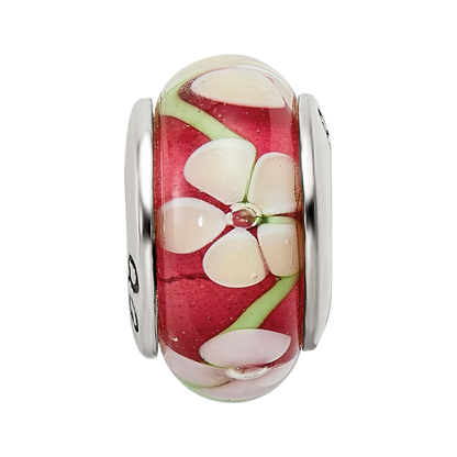 Sterlingsilber Reflections Rot Blumen Hand-blown Glas Perle