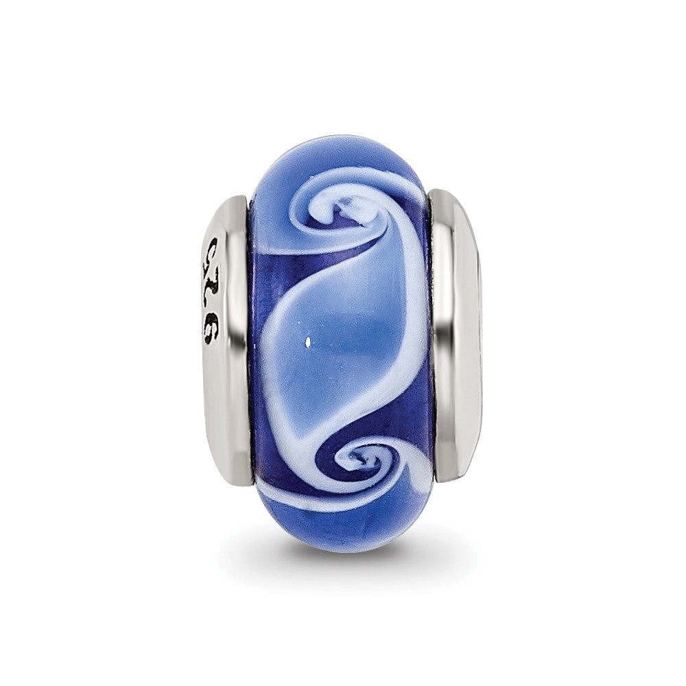 Sterlingsilber Kinder Kollektion Hand-blown Blau Glas Welle Muster Reflections Perle