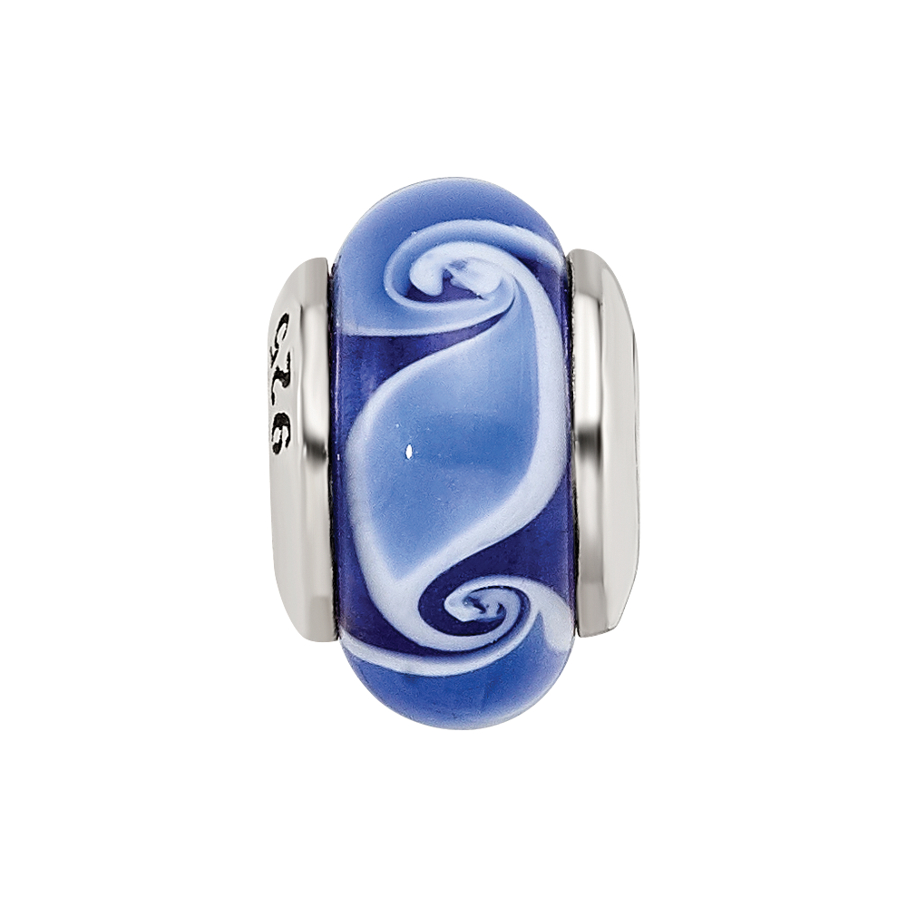 Sterlingsilber Kinder Kollektion Hand-blown Blau Glas Welle Muster Reflections Perle