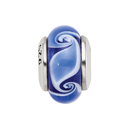 Sterlingsilber Kinder Kollektion Hand-blown Blau Glas Welle Muster Reflections Perle