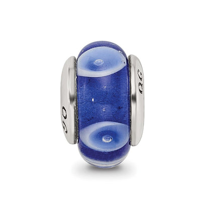 Sterlingsilber Kinder Kollektion Hand-blown Blau mit Weiß Dots Muster Glas Reflections Perle