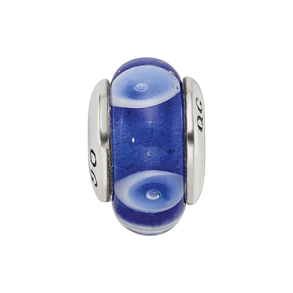 Sterlingsilber Kinder Kollektion Hand-blown Blau mit Weiß Dots Muster Glas Reflections Perle