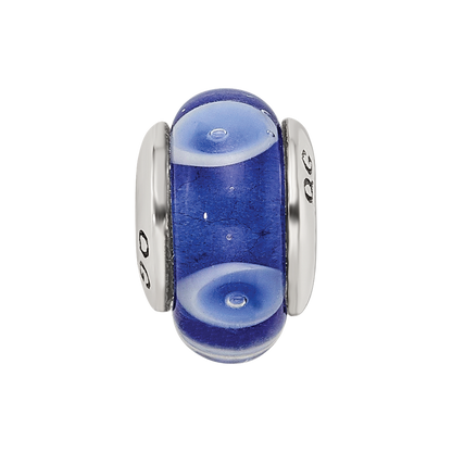 Sterlingsilber Kinder Kollektion Hand-blown Blau mit Weiß Dots Muster Glas Reflections Perle