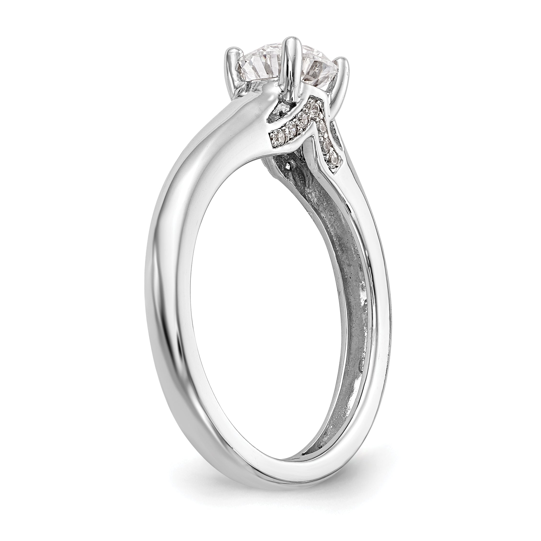 14K Weißgold Rund Synthetisch Diamant Verlobungsring