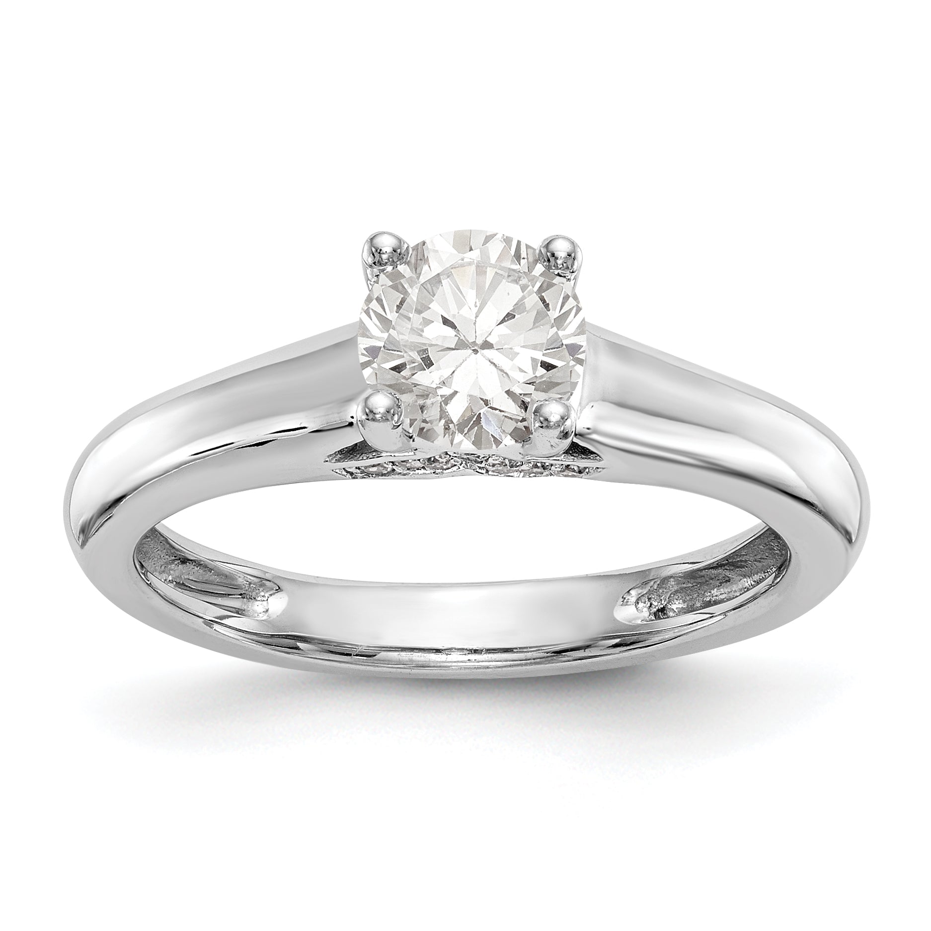 14K Weißgold Rund Synthetisch Diamant Verlobungsring