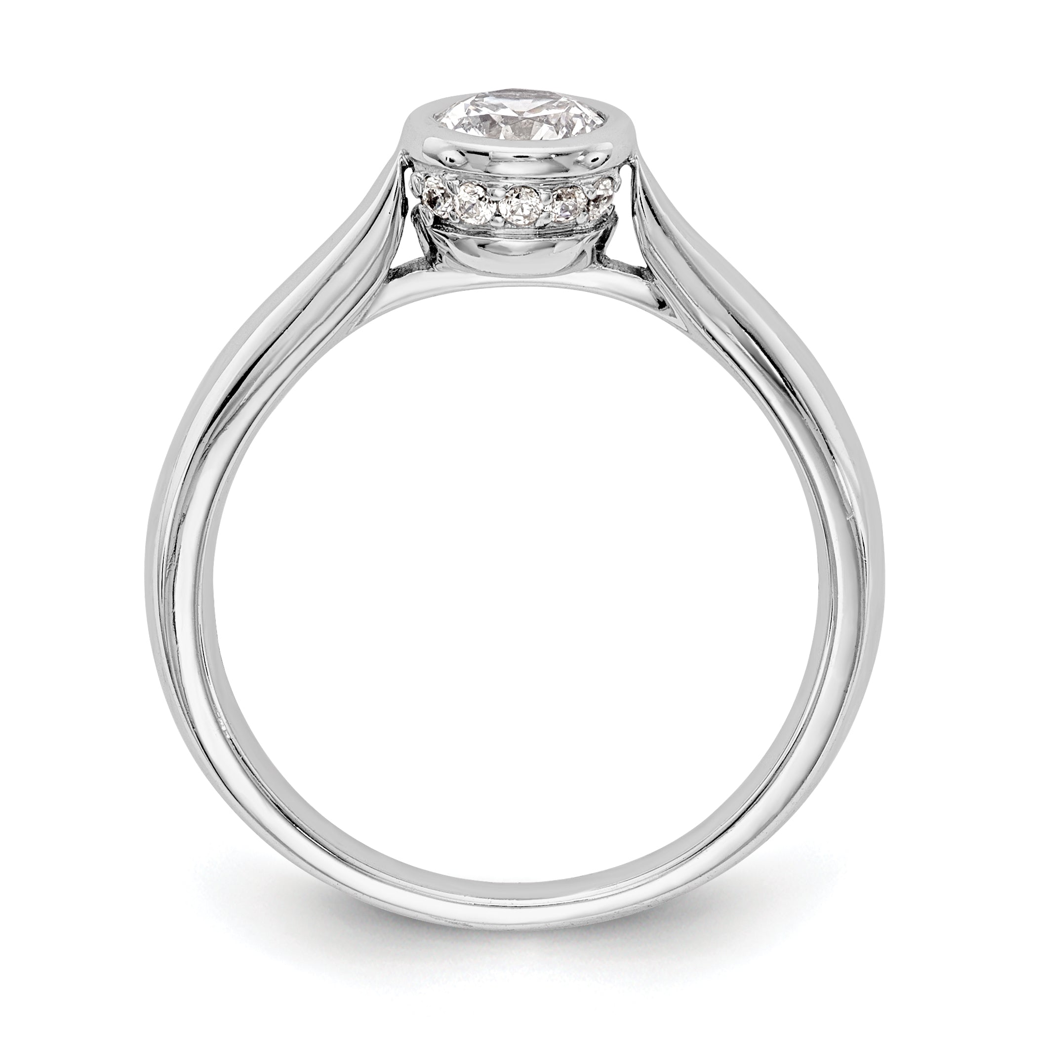 14K Weißgold Rund Zargenfassung Set Synthetisch Diamant Verlobungsring