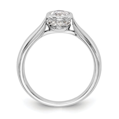 14K Weißgold Rund Zargenfassung Set Synthetisch Diamant Verlobungsring