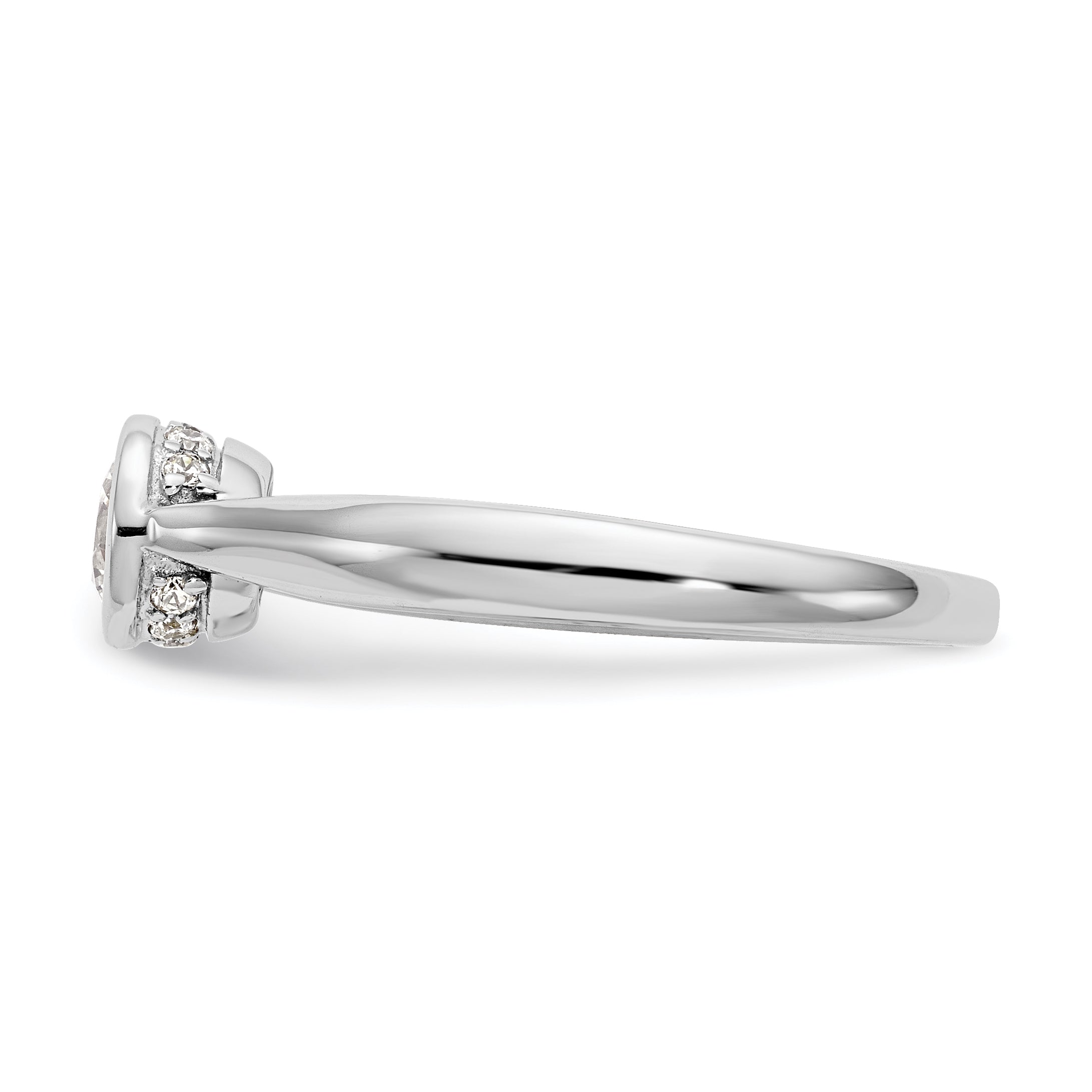 14K Weißgold Rund Zargenfassung Set Synthetisch Diamant Verlobungsring