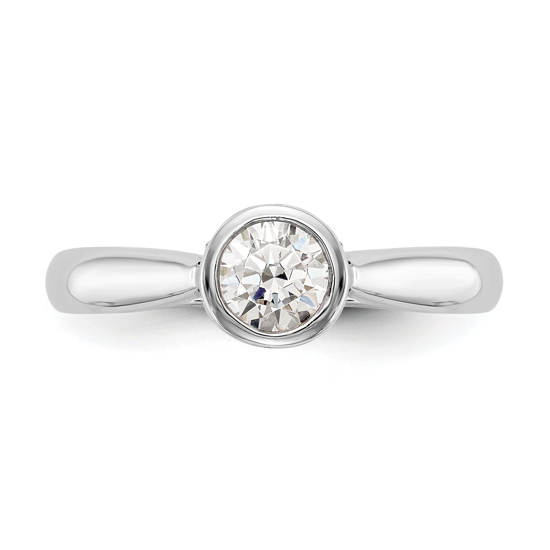 14K Weißgold Rund Zargenfassung Set Synthetisch Diamant Verlobungsring
