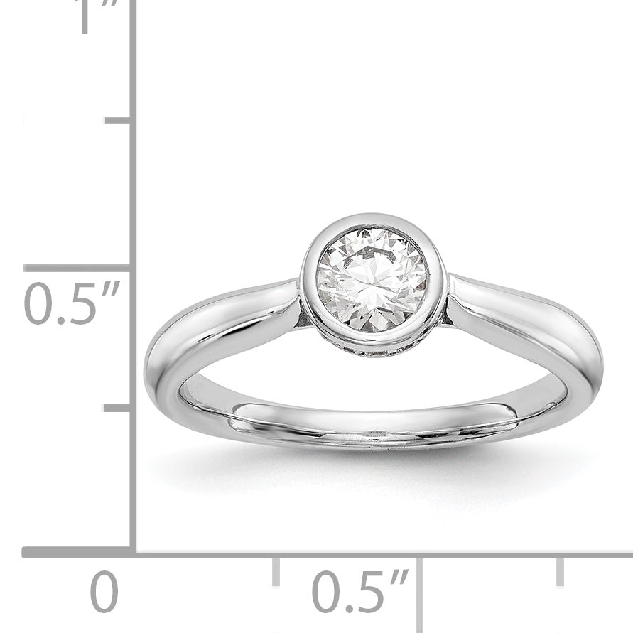 14K Weißgold Rund Zargenfassung Set Synthetisch Diamant Verlobungsring