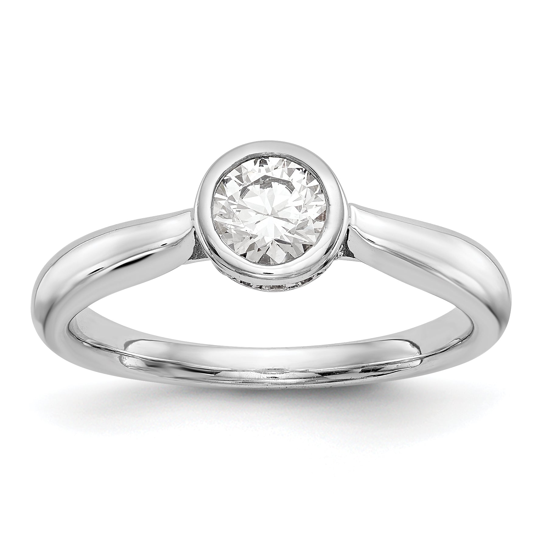 14K Weißgold Rund Zargenfassung Set Synthetisch Diamant Verlobungsring