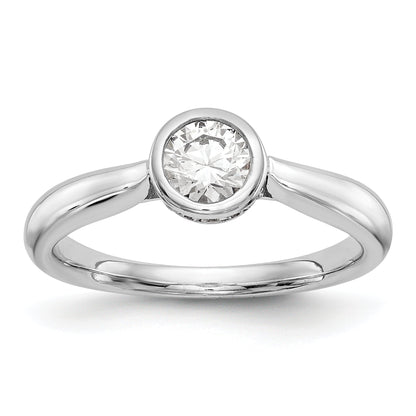 14K Weißgold Rund Zargenfassung Set Synthetisch Diamant Verlobungsring