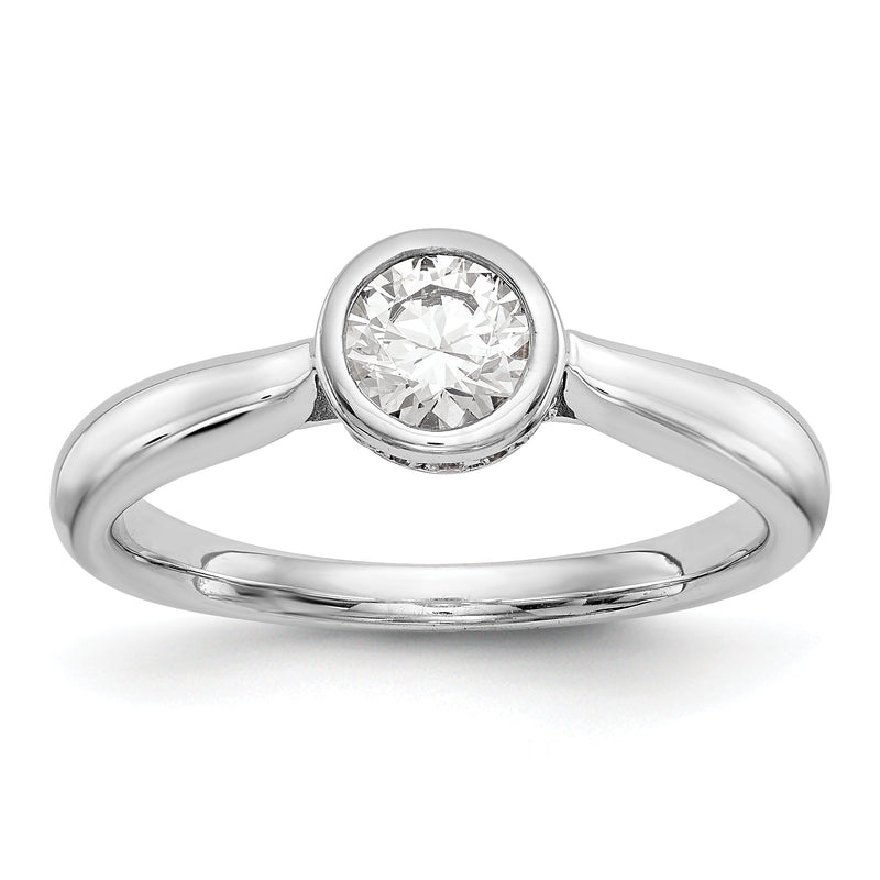 14K Weißgold Rund Zargenfassung Set Synthetisch Diamant Verlobungsring