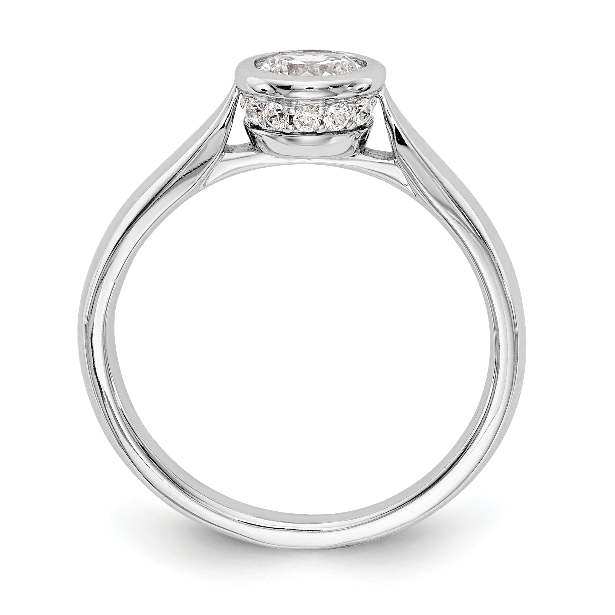 14K Weißgold Rund Zargenfassung Set Synthetisch Diamant Verlobungsring