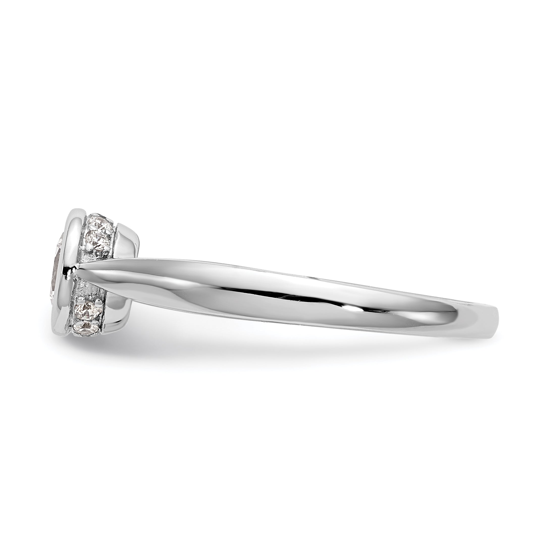 14K Weißgold Rund Zargenfassung Set Synthetisch Diamant Verlobungsring
