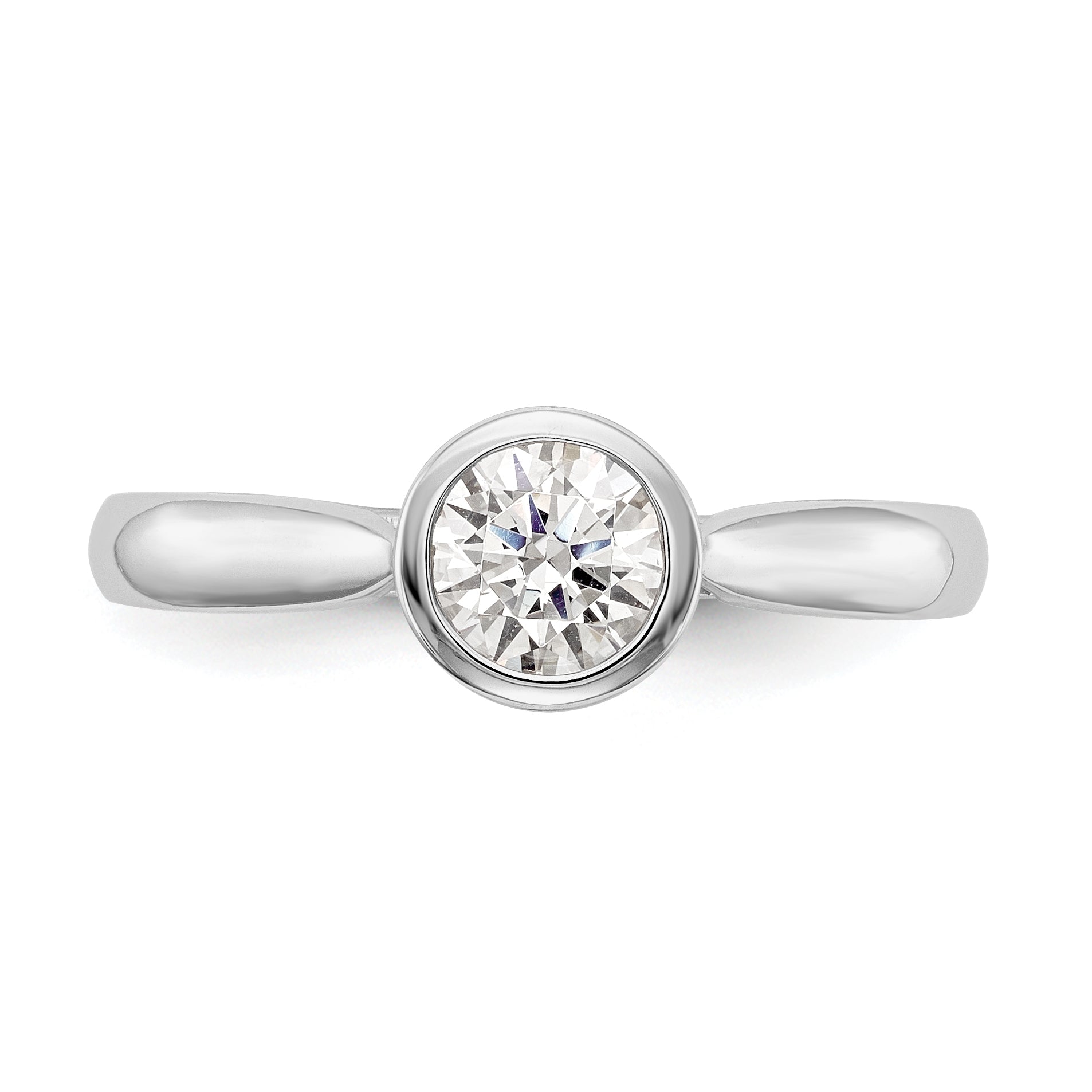 14K Weißgold Rund Zargenfassung Set Synthetisch Diamant Verlobungsring