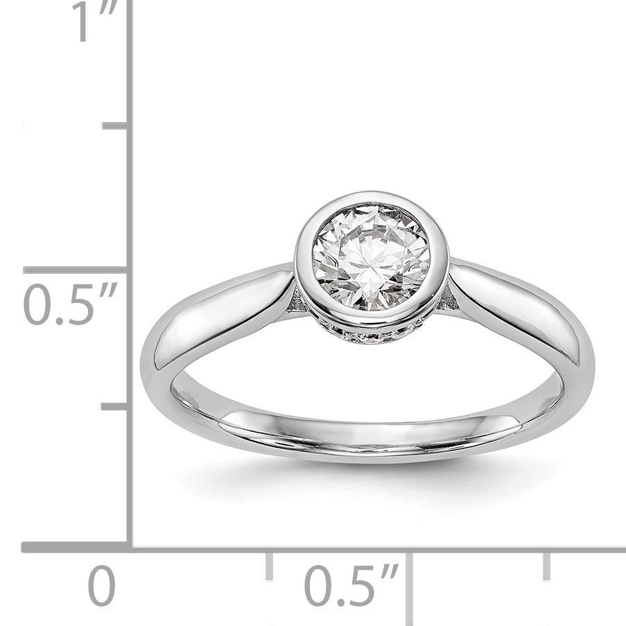 14K Weißgold Rund Zargenfassung Set Synthetisch Diamant Verlobungsring