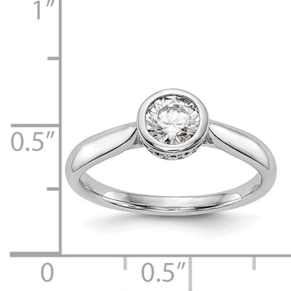 14K Weißgold Rund Zargenfassung Set Synthetisch Diamant Verlobungsring