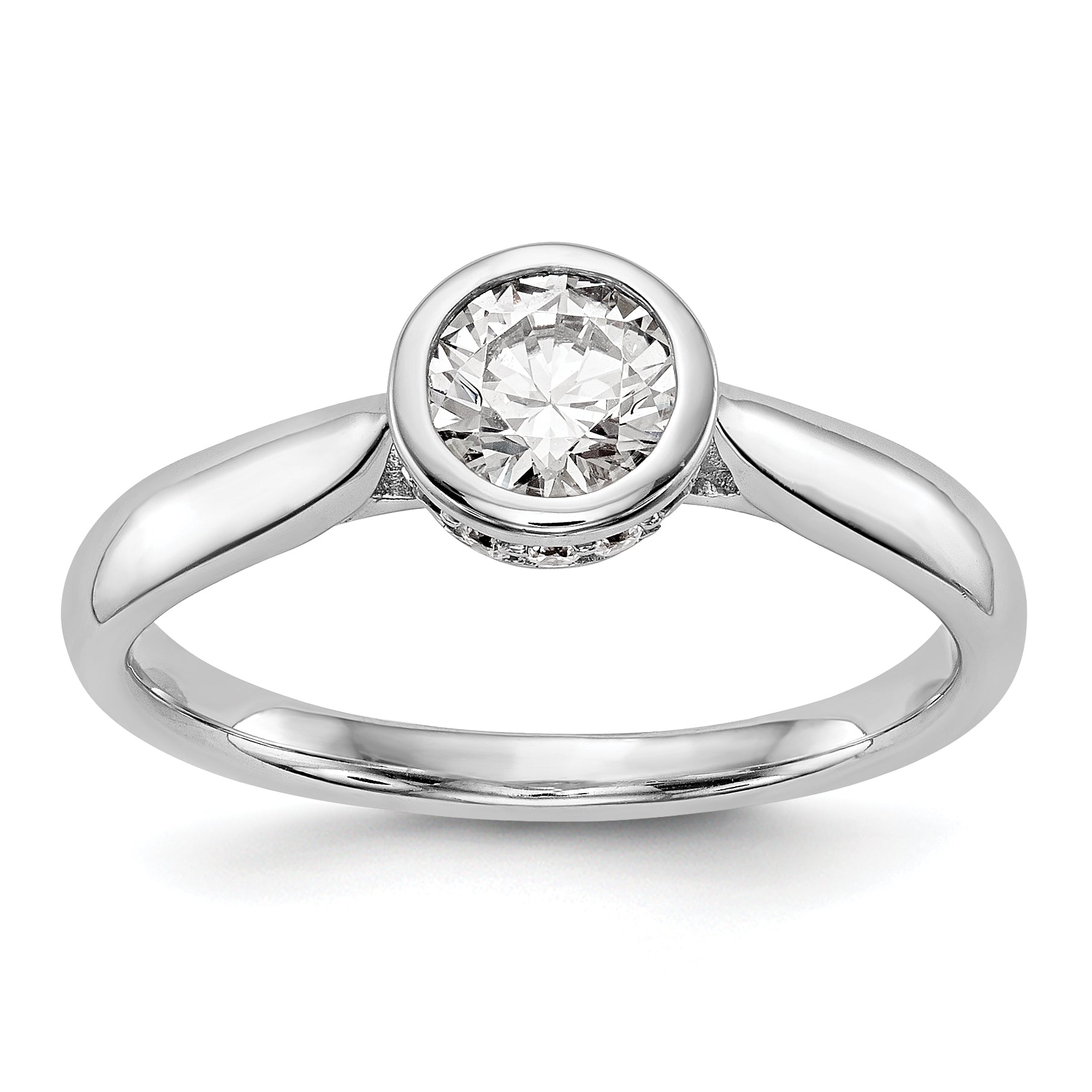 14K Weißgold Rund Zargenfassung Set Synthetisch Diamant Verlobungsring