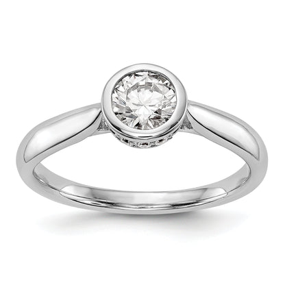 14K Weißgold Rund Zargenfassung Set Synthetisch Diamant Verlobungsring