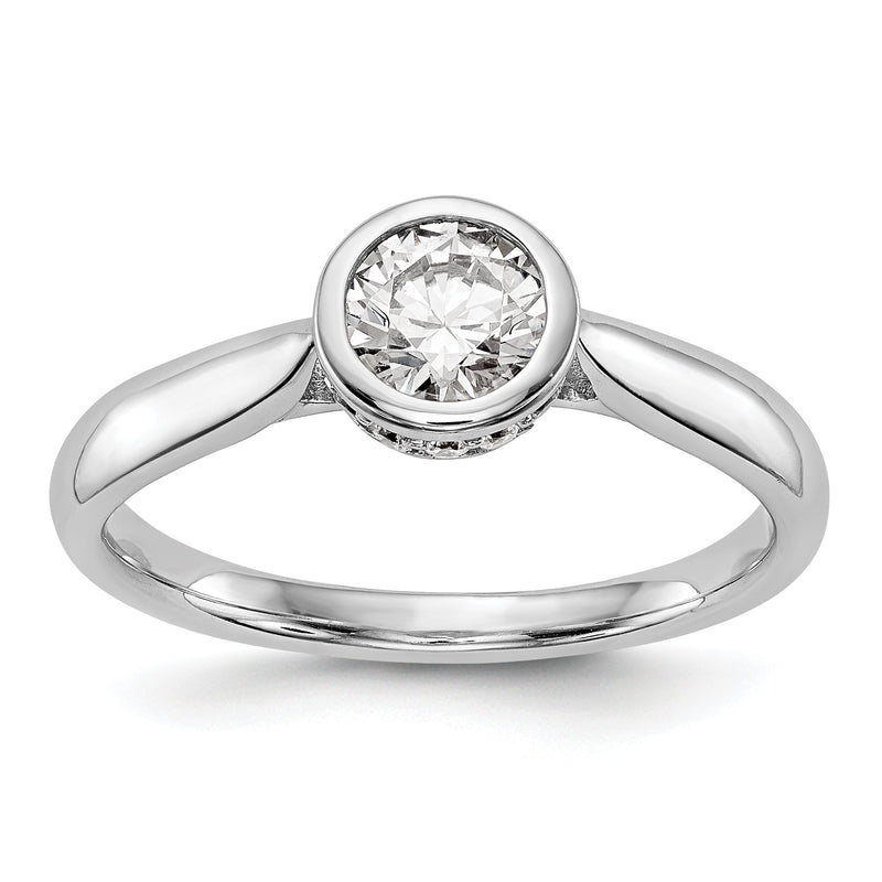 14K Weißgold Rund Zargenfassung Set Synthetisch Diamant Verlobungsring