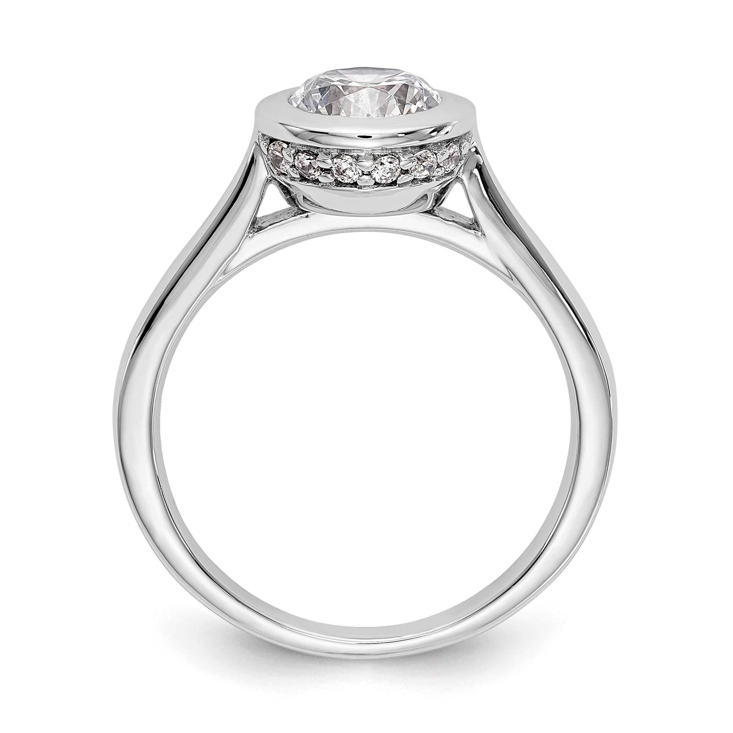 14K Weißgold Rund Zargenfassung Set Synthetisch Diamant Verlobungsring