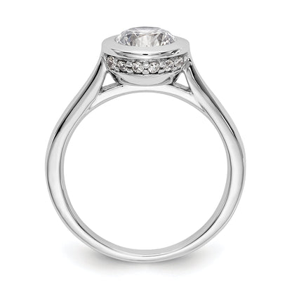 14K Weißgold Rund Zargenfassung Set Synthetisch Diamant Verlobungsring