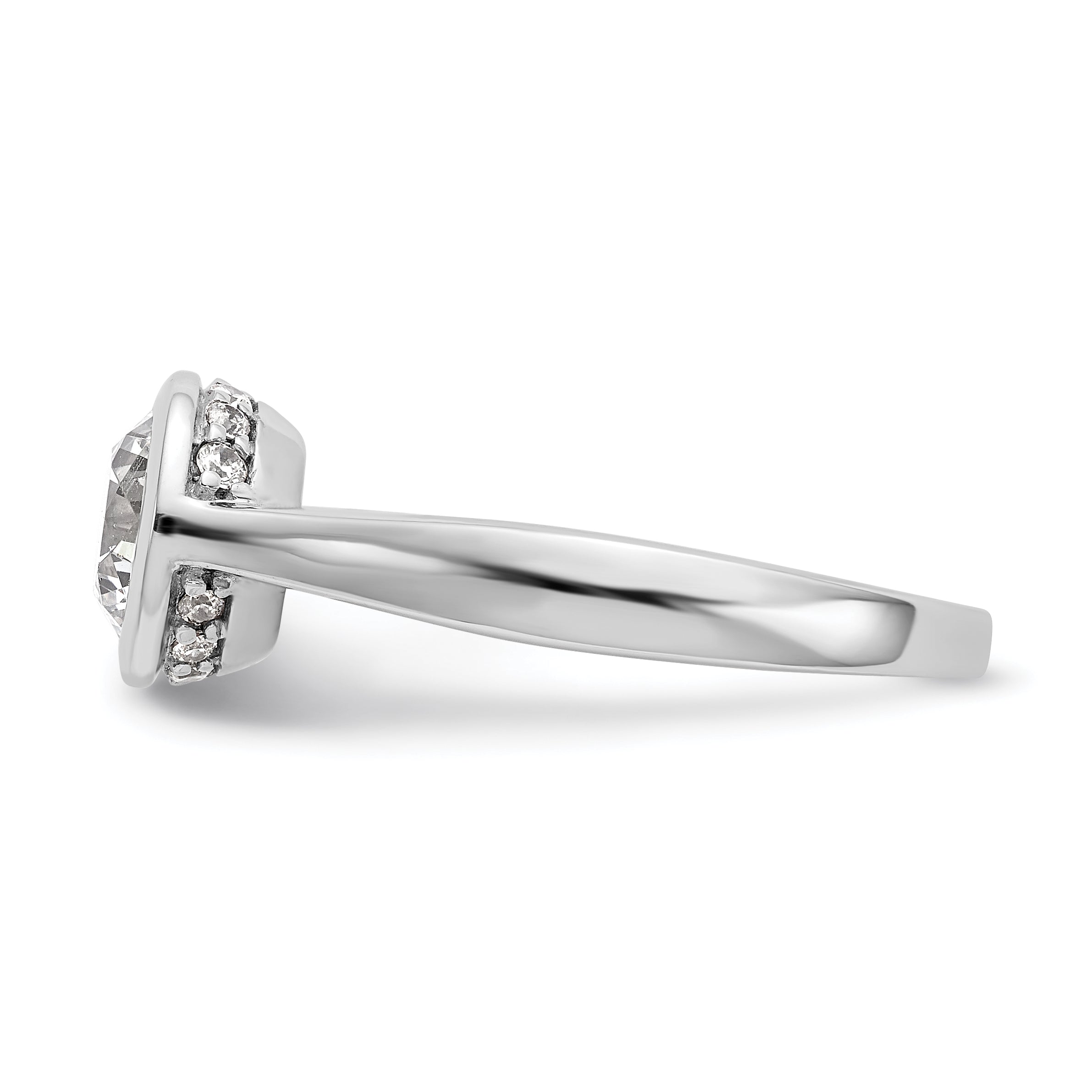 14K Weißgold Rund Zargenfassung Set Synthetisch Diamant Verlobungsring