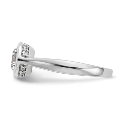 14K Weißgold Rund Zargenfassung Set Synthetisch Diamant Verlobungsring