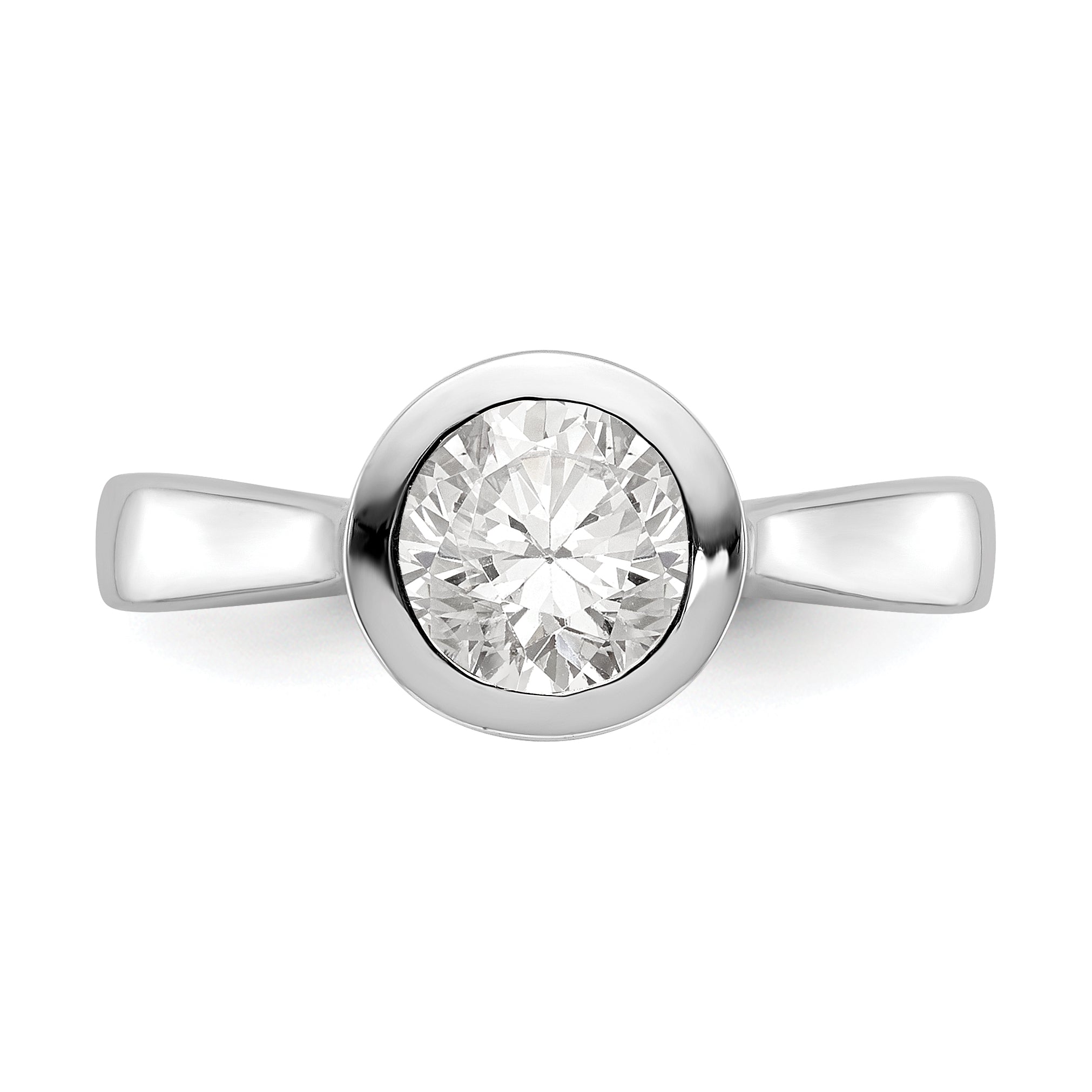 14K Weißgold Rund Zargenfassung Set Synthetisch Diamant Verlobungsring