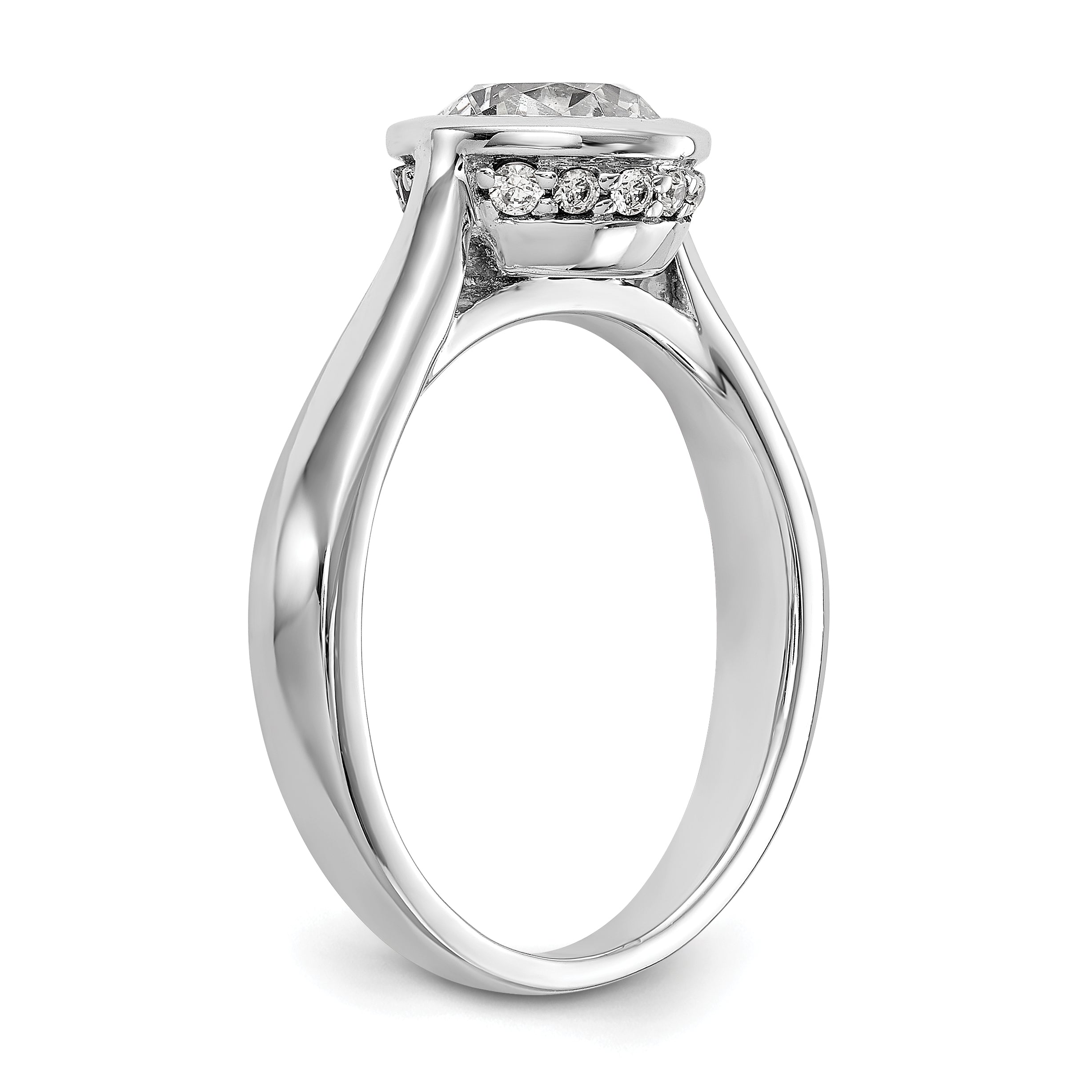 14K Weißgold Rund Zargenfassung Set Synthetisch Diamant Verlobungsring