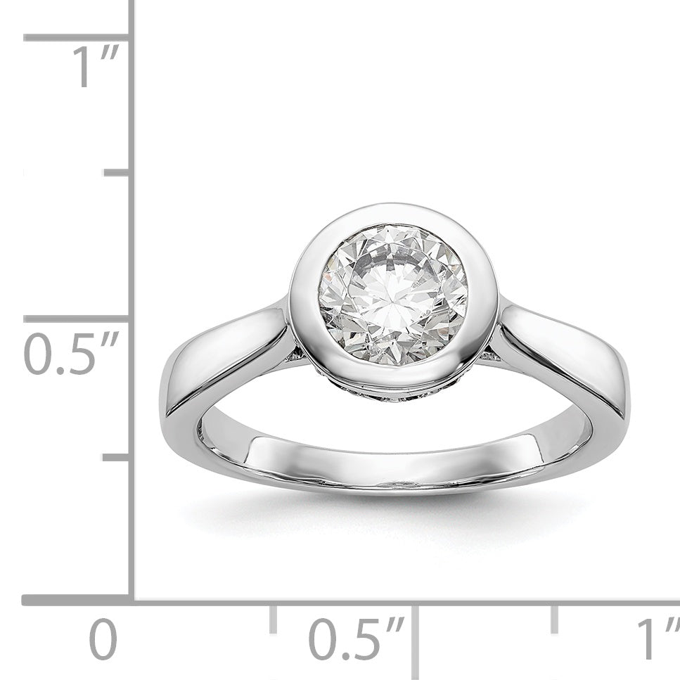 14K Weißgold Rund Zargenfassung Set Synthetisch Diamant Verlobungsring