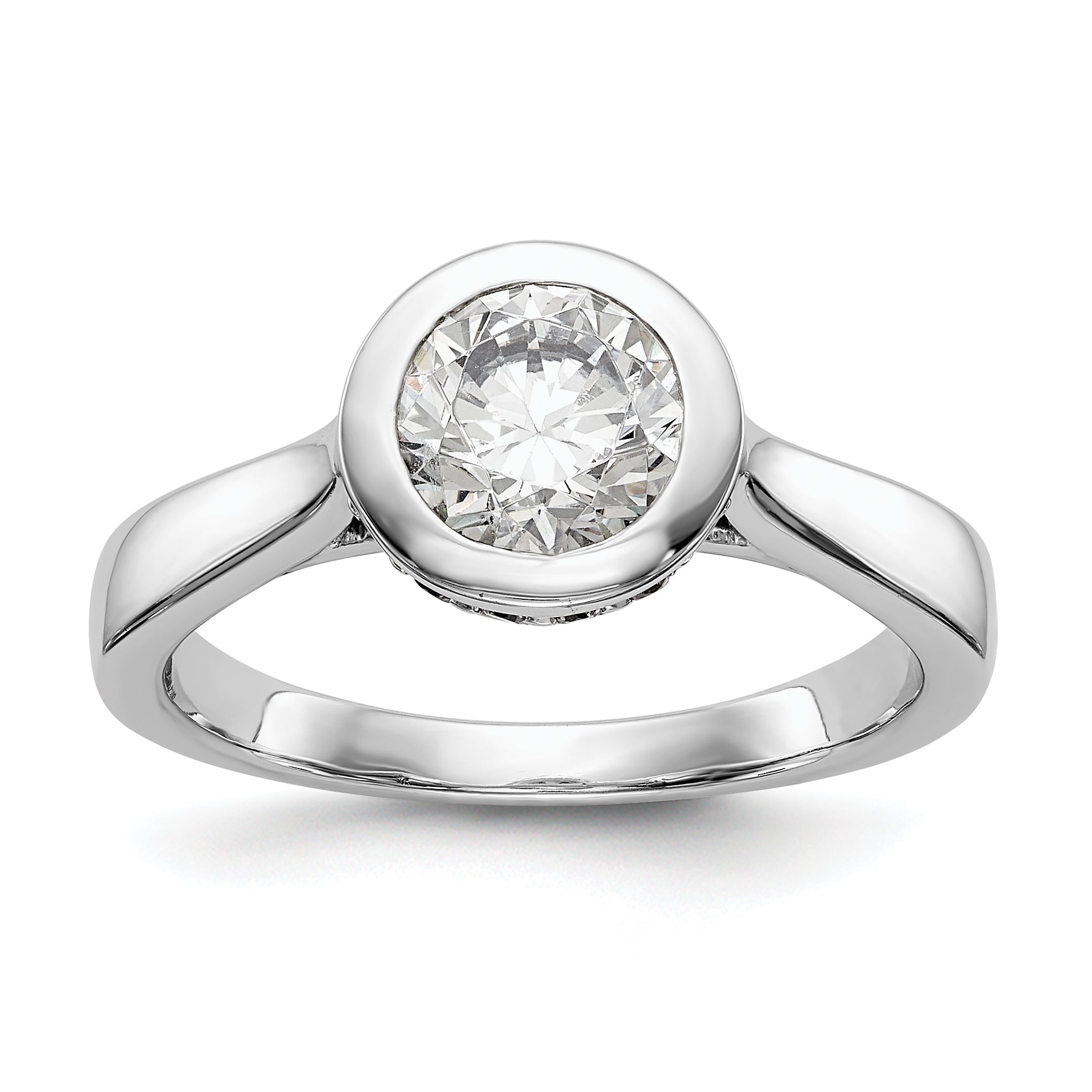 14K Weißgold Rund Zargenfassung Set Synthetisch Diamant Verlobungsring