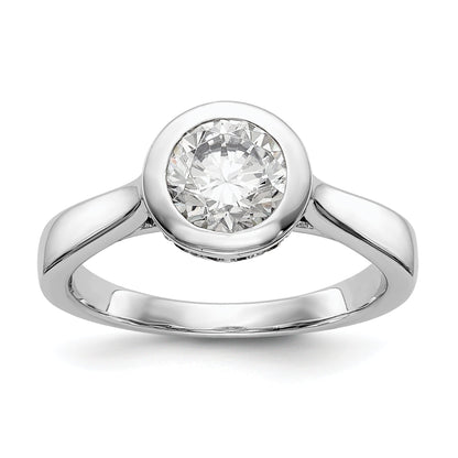 14K Weißgold Rund Zargenfassung Set Synthetisch Diamant Verlobungsring