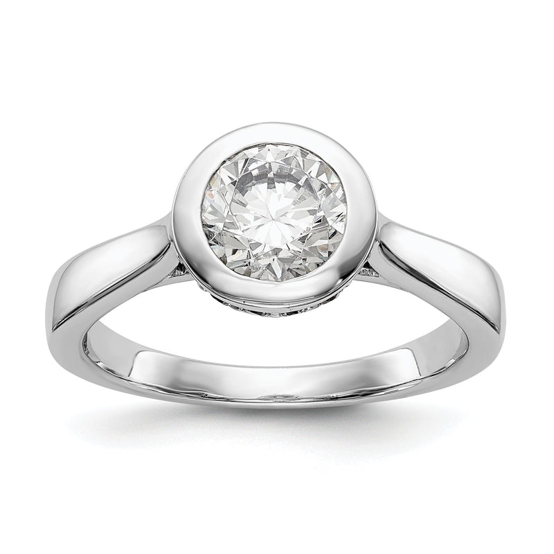 14K Weißgold Rund Zargenfassung Set Synthetisch Diamant Verlobungsring