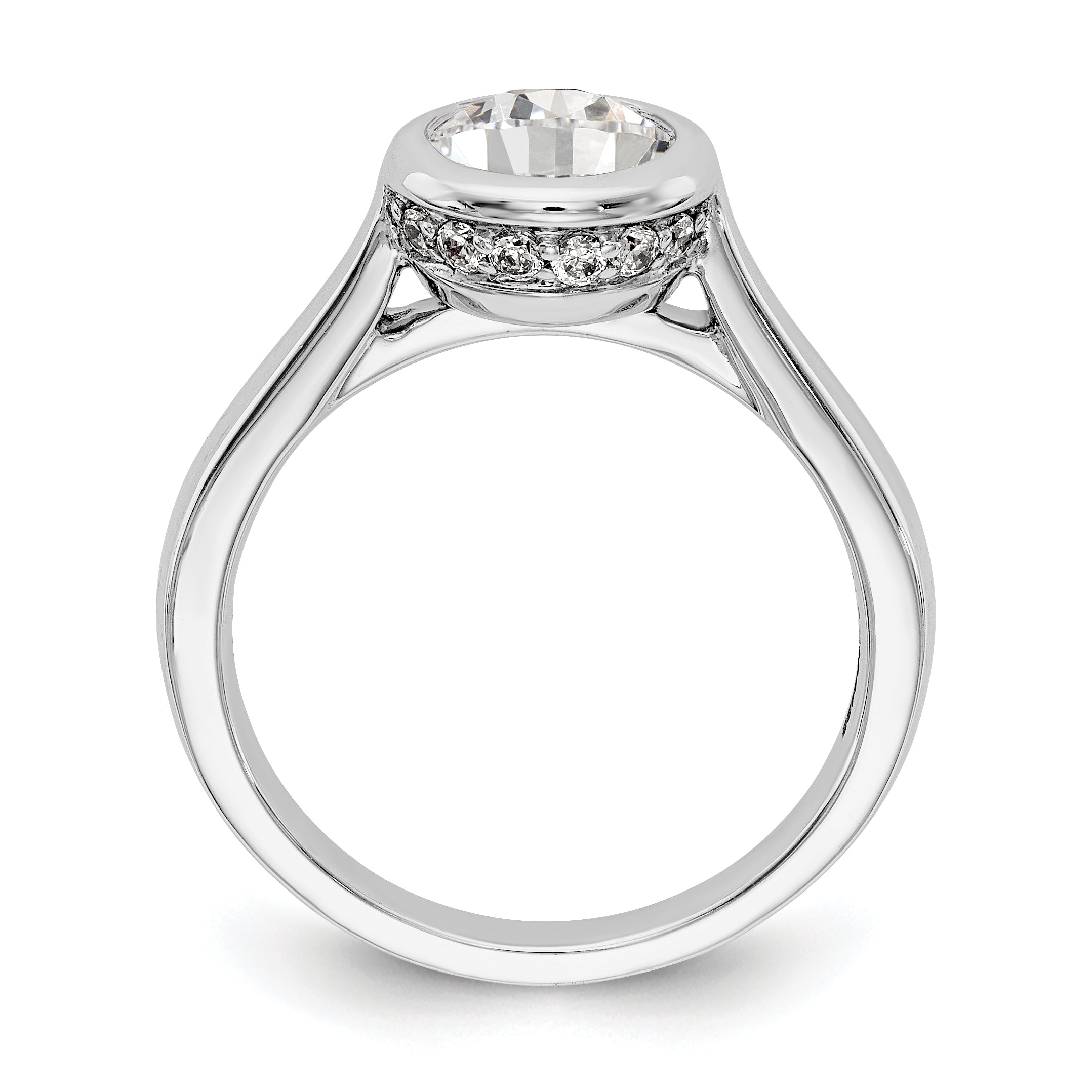 14K Weißgold Rund Zargenfassung Set Synthetisch Diamant Verlobungsring