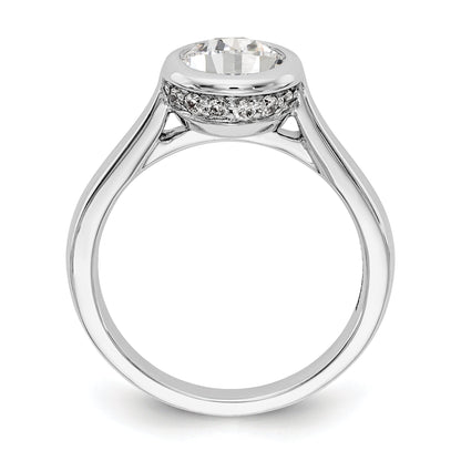 14K Weißgold Rund Zargenfassung Set Synthetisch Diamant Verlobungsring